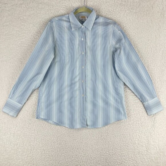 Talbots Blue Striped Button-Up Shirt Womens Wrinkle‎ Resistant Collared Size 10 - Picture 1 of 11